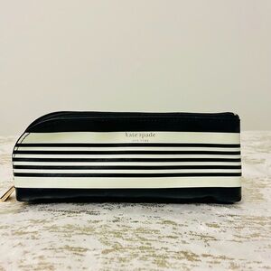 kate spade Black and White Striped Makeup Pouch with Gold Zip